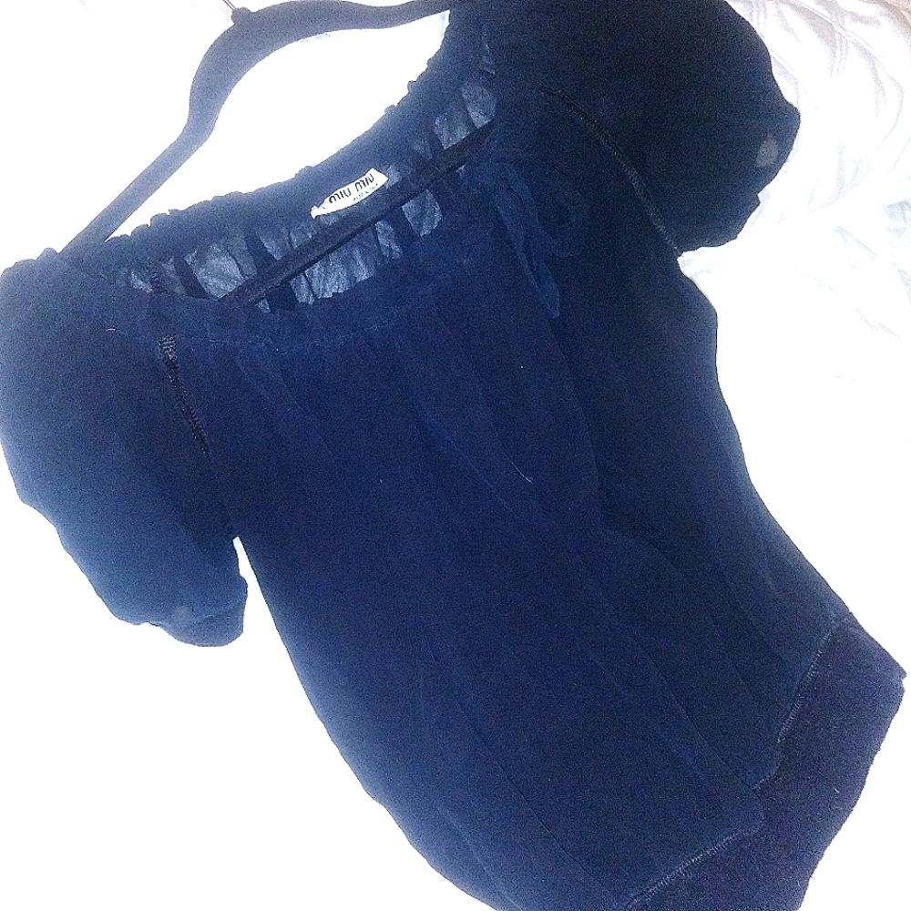 MiuMiu Sheer Black Blouse with Boat Neckline - Picture 2 of 7